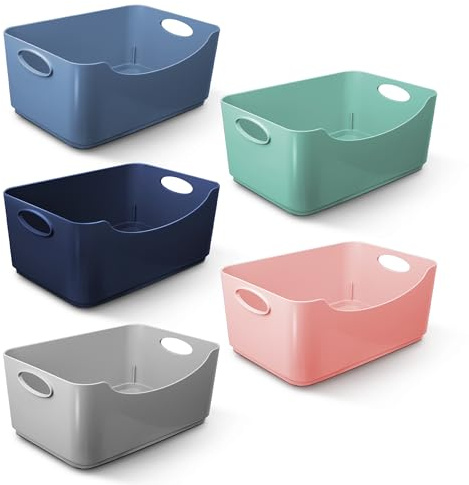 KEPLIN Plastic Studio Basket - Container Boxes for Storage Organising in Home or Office - Suitable for Shelfs Drawers Laundry Cupboard (Multicolour, 5 Pack)