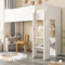 Merax Hochbett 90x200cm mit Kleiderschrank, Kinder Etagenbett mit Treppe & Rausfallschutz, Platzsparendes Kinderbett mit Ablagefach & offene Regale, Vielseitiges 3-in-1 Holzbett, Jugendbett, Weiß