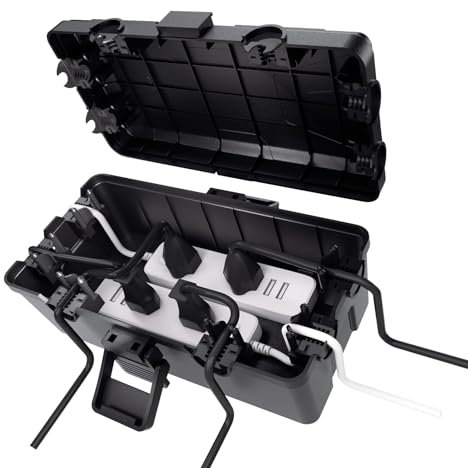 RISEMART Waterproof Electrical Box, IP54 Weatherproof Outdoor Extension Lead Dribox with 6 Cable Entries/Exits, 25 * 12 * 9.5cm Dry Box for Outside Socket, Electrics, Plug (Small, Black)