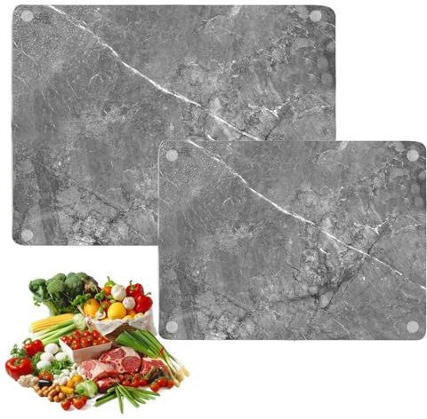 Lot de 2 planches à découper en verre (40 x 30 cm et 30 x 20 cm), planche à découper multifonctionnelle pour plan de travail de cuisine, protection de comptoir (gris)