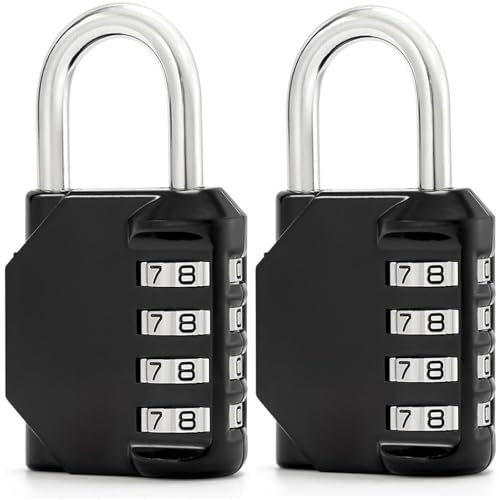 Lucchetto a Combinazione 4 Cifre - Lucchetti Sicurezza in Lega di Zinco & Acciaio Temprato - Antiscasso, Anti-Pressione, Anti-Taglio - Per Armadietti Palestra, Valigie, Bici, Cancelli (Nero, 2 Pezzi)