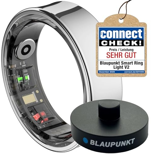 BLAUPUNKT Smart Ring V2 | kein ABO | höchster Datenschutz | Keine Cloudanmeldung | Schritte, Schlaf, Puls, Blutsauerstoff SpO2, Kalorien, HRV, Sport | IP68 | Android und iOS App | Silber | Größe 13