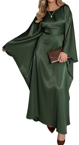 Bsubseach Women Plus Size Kaftan Dresses Moo Moos for Women Swimsuit Cover Up Swimwear Batwing Satin Caftan Beach Dress Green