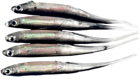 DECOMELODY Set de Leurres Souples en Silicone Noir pour Pêche en Eau Douce en Extérieur Résistants à la Déchirure Lot de 5 de Poisson pour Amateurs de Pêche