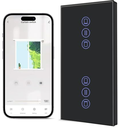 BSEED Doble Interruptor Inteligente Persiana WiFi,157 * 86mm Negro,Interruptor Inteligente Pared de Persiana Compatible con Smart Life,Tuya,Alexa y Google Home,Control por Voz,Panel de Cristal