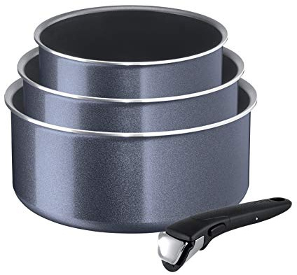 Tefal Ingenio Elégance 3 casseroles 16/18/20 cm (1,5/2,1/3 L) + 1 poignée amovible, Revêtement antiadhésif, Compatible tous feux sauf induction + four, Gris pailleté, Fabriqué en France L2319302