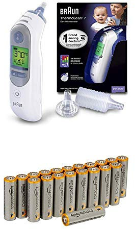 Braun ThermoScan 7 Infrarot Ohrthermometer IRT6520 mit Amazon Basics Batterien