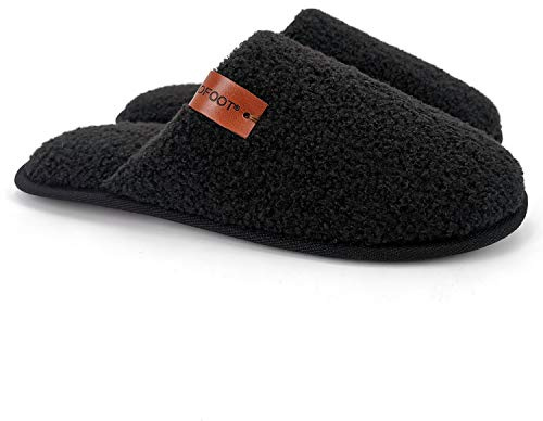 ofoot Zapatillas de Estar por casa Hombre,Pantuflas Interior Acogedor Vellóns Difusos Suaves de Espuma Viscoelástica Cálidas Suela de Goma(41/42 EU,Negro