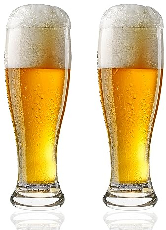 Burns Glass Premium 24oz Pilsner Beer Glasses Set of 2 – Heavy Base Tall Bar Glasses Crystal Clear & Durable Design, Lager Pilsner Glass for Home Bar, Restaurants, Party Use