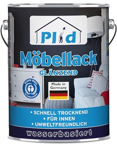 Plid® Möbellack glänzend 2,5L - Weiß - Holzfarbe außen & innen für Spielzeug- Holzlack Außen wetterfest - Holzschutzfarbe Innen - Wetterschutzfarbe Holz - Holzlasur - Farbe für Holz Außen