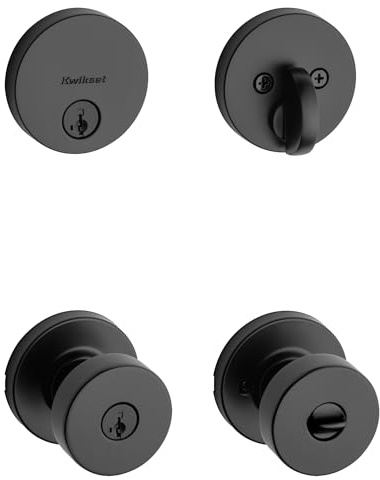 Kwikset 991 Pismo Keyed Entry Knob and Single Cylinder Deadbolt Combo Pack Featuring SmartKey in Matte Black
