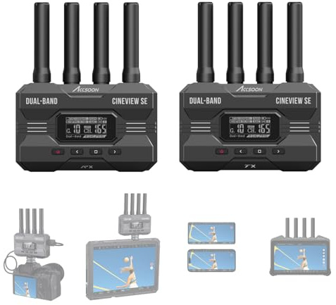 Accsoon CineView SE Wireless Video Transmission, 2.4GHz+5GHz Dual-Band Technology Wireless Transmitter and Receiver, 1200ft Range, 0.05s Delay and 1080P HD Video, HDMI and SDI, Support 4 Devices