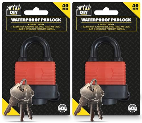 SOL 2pk Waterproof Padlock – Includes 6 Keys 40mm Outdoor Padlocks for Shed, Gate & Fence – Durable Shed Locks for Home Security