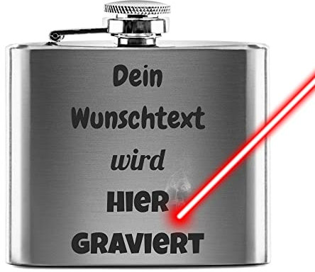PR Print Royal Flachmann mit Gravur aus Edelstahl selbst gestalten - mit Wunschtext gravieren - Geschenkidee für Freunde - Praktische Taschengröße | Silber, 140 ml, Lasergravur