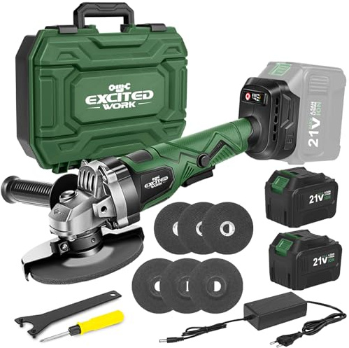 Excited Work Cordless Angle Grinder, 20V 5 inch Electric Grinder Power Tools with 2 X 4.5Ah Battery, Adjustable Handle,Brushless Motor for Polishing, Grinding & Cutting