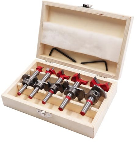 ANBOO 5 Pcs Forstner Drill Bit Set, 15/20/25/30/35mm Hinge Cutter with Depth Stoper, Forstner Bits Set Woodworking Hole Saw Boring Bit for Wood Plastic Plywood