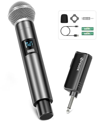 FDUCE W30 Wireless Microphone,UHF Dynamic Handheld Microphone,Rechargeable Receiver with Volume Adjustment Button,for Karaoke,Singing,Family Party(200ft)