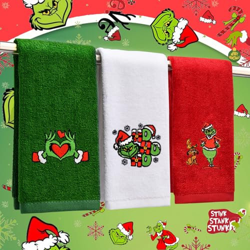 Veramedy Weihnachts-Handtücher, 40,6 x 68,6 cm, 100 % reine Baumwolle, dekorative Badetücher, Küchenhandtücher, Weihnachtsdekoration, 3 Stück