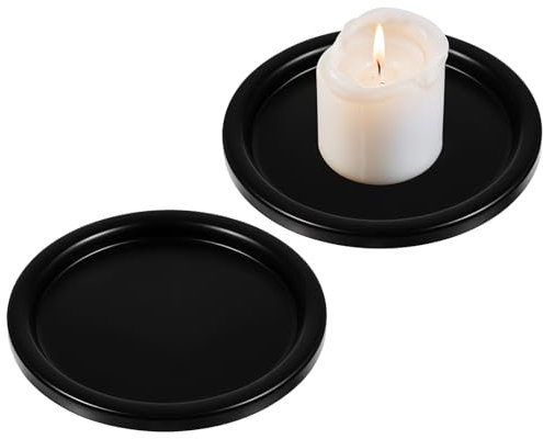 2 Stück Kerzenhalter Schwarz, Kerzenteller Schwarz, Metall Retro Tischdeko Kerzenleuchter, Kerzen Untersetzer, Metall Kerzenhalterstumpenkerzen, Kerzenhalter Stumpenkerzen Flach, Rund Candle Holder