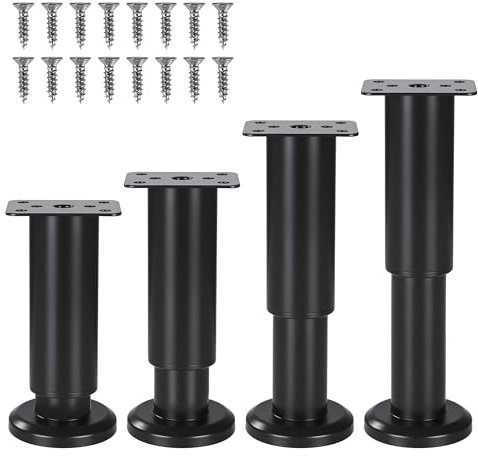 BUCOMTU 4 Stück verstellbare Möbelfüße, 12-18cm, Metall, Schwarz, Modernes Design, Höhenverstellbar, Stabil, Rutschfest, Einfache Installation, Vielseitig einsetzbar