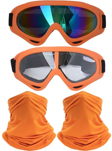 immoono Lot de 2 lunettes de protection pour moto avec 2 cache-cou, pour motocross, équitation, ski - Orange