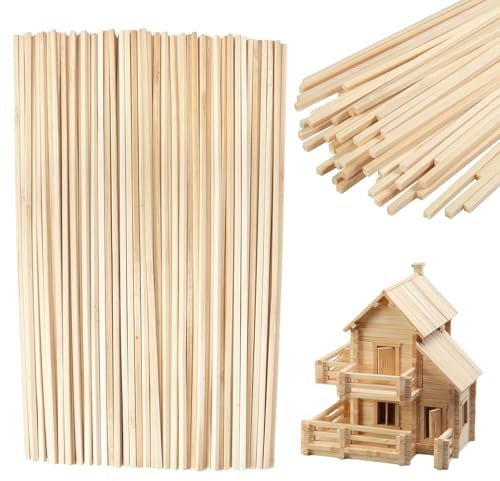 Jinsion 100 Pieces Balsa Wood Sticks, 30 cm x 4 mm Wooden Craft Sticks