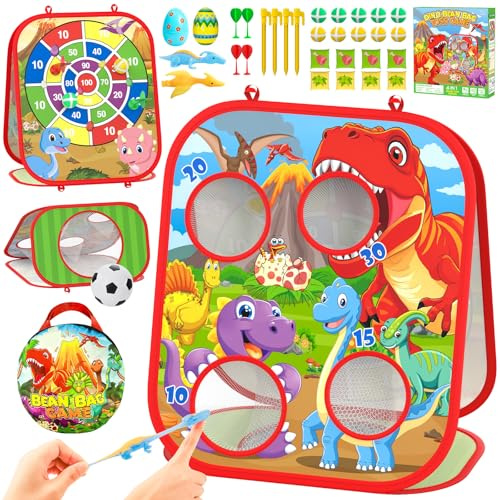 Dino Bean Bag Toss Game Toy for Kids, 6-1 Cornhole Board Outdoor Toys for Toddlers, Easter Gifts for Kids, Backyard Beach Lawn Party Toss Game Toy for 3 4 5 6 7 8 Year Old Boys Girls Birthday Gifts