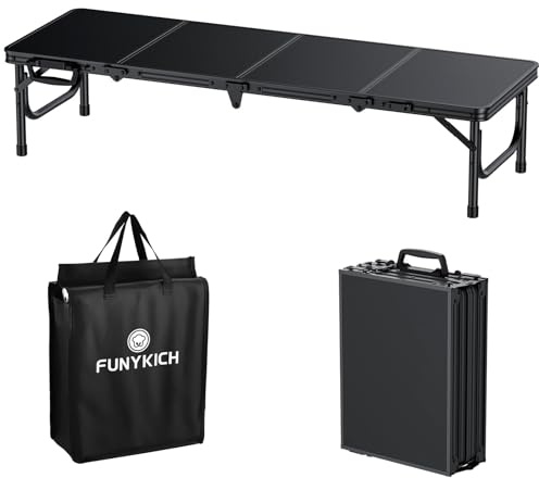 FUNYKICH Tavolo da Campeggio Pieghevole in Alluminio per 4-7 Persone, 116x40x26 cm, Piano in MDF con Borsa di Trasporto, Leggero e Resistente per Spiaggia Picnic Giardino Pesca,Colore Nero