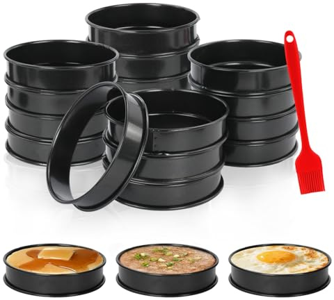 DIYJEP 16 stycken rostfritt stål pannkaksform, crumpet ringar bakringar, tartelettformar, lätt formbara crumpets ringar, tårtring, runda muffinsringar för pannkakor ägg muffins (10 cm)