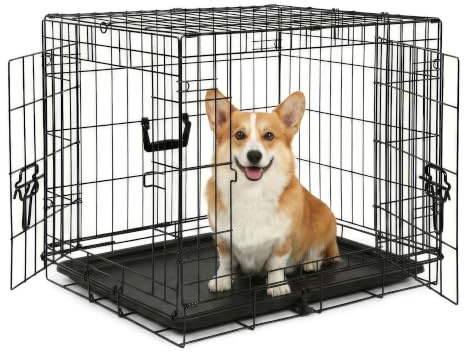 2 Door Metal Dog Crate with Removable Tray - Small - 1x Heavy Duty Folding Foldable Portable Collapsible Indoor Car Travel Training Cage Bed Carrier Furniture - Black - by Harbour Housewares