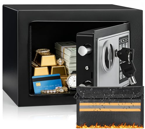 6.6L Digital Electronic Cash Money Safe Box with Fireproof Money Bag | Steel Security Safe with Digital Keypad and 2 Keys, Safe Boxes for Home Money Jewelry Medicines Documents(23x17x17CM)