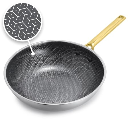 GreenPan Hybrid 11” Nonstick Stainless Steel Wok Pan, APEX Tri-Ply Thermobond PFAS-Free Ceramic Skillet, Induction & All Cooktop Compatible, Oven Temp to 850°F, Dishwasher Safe, Gold