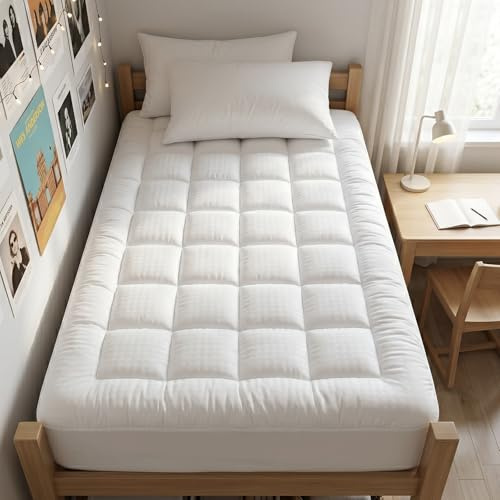EASELAND Twin XL Mattress Pad Pillow Top Quilted Fitted Mattress Cover/Protector Extra Long Cotton Top 8-21 Deep Pocket Cooling Mattress Topper (39x80 Inches, White)