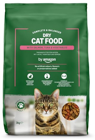 by Amazon - Croquettes complètes pour chats adultes au saumon, thon et légumes, 1 lot de 3kg