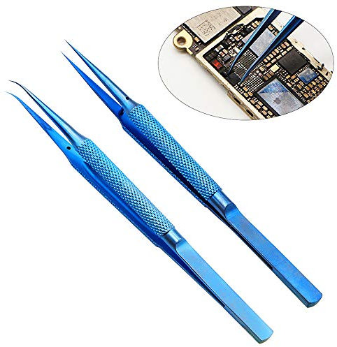 NOBGP - Set di 2 pinzette di precisione con Punta fine, in Lega di Titanio, Anti-Acido, Antistatico, per la Saldatura di schede telefoniche, Riparazione del microscopio