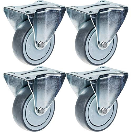 100mm 4 castor grey rubber tyre fixed strong 440kg capacity, set of 4