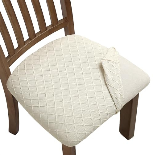Fuloon Dining Chair Seat Covers Stretch Slipcovers, 2 Pack, Beige