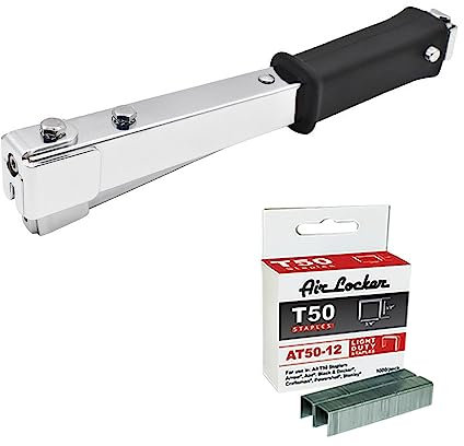 Air Locker A12-Kit Professional Hammer Tacker with T50 Staples 1/4 Inch (AT50-06), 3/8 Inch (AT50-10), 1/2 Inch (AT50-12) & 5/8 Inch (AT50-16)