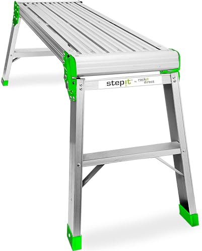 StepIt 150kg Load Lightweight Aluminium Work Platform, Folding Step Up/Hop Up Platform - 760x420mm - Working 2 Step Up Ladder With Secure Lock, High Capacity Maximum Weight Bench, EN131 Certified