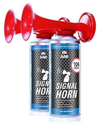 2x AAB Signal Horn, 106 dB(A) Bis Zu 120 Kurze Pieptöne Mit Nicht Brennbarem Gas, Gashorn, Presslufthupe, Stadionhupe, Air Horn Extrem Laut, vuvuzela, Fussball Trompete, Gasdruckfanfare, Airhorn