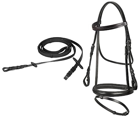 Start Diamond Briglia in Pelle per Cavalli e Pony con piedistallo, testiera con Cristalli (Pony, Nero)