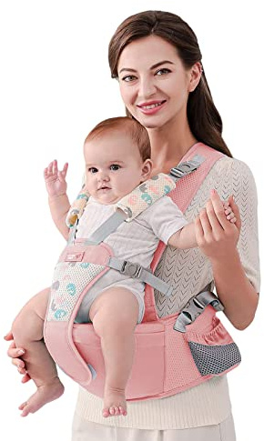 SONARIN Semplice Hipseat Marsupio,Marsupio Neonati con Sedile Multifunzionale Traspirante Portantina Ergonomico Porta Bambino Fascia Porta Bebè per Neonati Bambini 0-36 Mesi(Rosa)