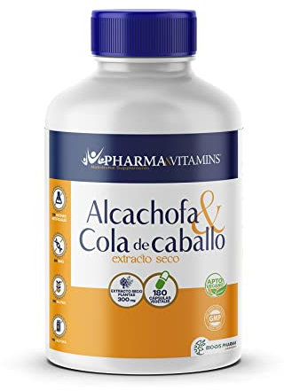 Pharma & Vitamins | Alcachofa y cola de caballo | 180 Cápsulas | 3 meses | Para la retención de líquidos y la digestión