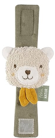 Fehn Rasselarmband Baby fehnNatur Spielzeug Bär - Motorikspielzeug Greifling zum Rasseln, Fühlen - Kuscheltier Babyspielzeug aus Baumwolle aus biologischem Anbau - für Kleinkinder ab 0+ Monaten