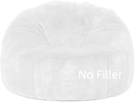Säcksäckstolar for vuxna och barn (utan fyllning), 2,3-5ft fluffig pälssittpuff soffa överdrag säcksäckstol soffa säcksäck ottoman avslappningsbar lounge futon puff(White,3.3ft-D100cm-cover)