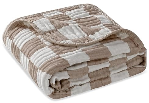 HardNok Ultra Soft Muslin Baby Blanket,A Versatile Swaddle and Bed Blanket for Babies, Toddlers, Boys, and Girls (1 Coffee Checkered 1 Pack).