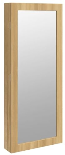 vidaXL Mirror Jewellery Cabinet with LED Lights - Wall Mounted, Brown, Engineered Wood, Elegant Storage Solution, Lockable Design