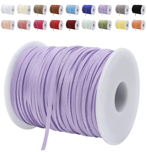 LEREATI Cordino Cuoio 3mm x 45m Corda in Finta Pelle Cordone Piatto in Finta, Cordoncino Cuoio per Artigianato, Collana, Braccialetto, Acchiappasogni, Fai da Te, Confezioni Regalo (Viola Taro)