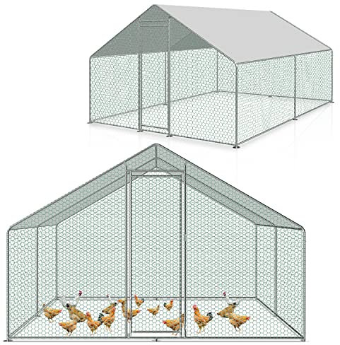 Izrielar XXL Hühnerstall Freilaufgehege 3x4x2m mit Sicherheitsschloss und Wasserdichtes PE-Farbtuch, Viel Platz für Hühner, Kaninchen und weitere Kleintiere, Outdoor Geflügelstall, Schnell zu reinigen