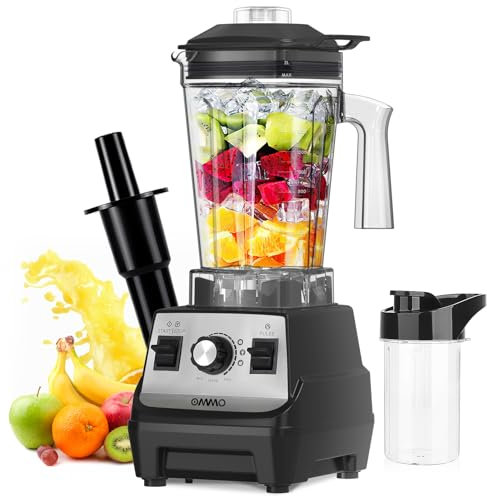 OMMO Batidora de vaso de alto rendimiento de 1,8 l, vaso To-Go de 300 ml, cuchillo de metal de 6 capas, función de pulso, máx 1800 W, vaso sin BPA, licuadora de vaso, batidora smoothies 4 - in - 1